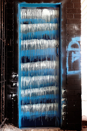 Tall blue striped door