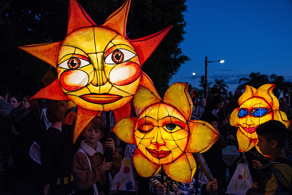 Sun lanterns illuminated - Lismore Lantern Parade 2015