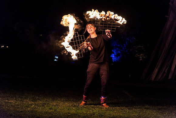 Flaming mesh girl - Lismore Lantern Parade 2015 finale
