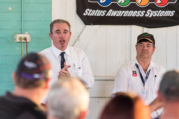 Kevin Hogan MP welcoming rally drivers - Kyogle Showground