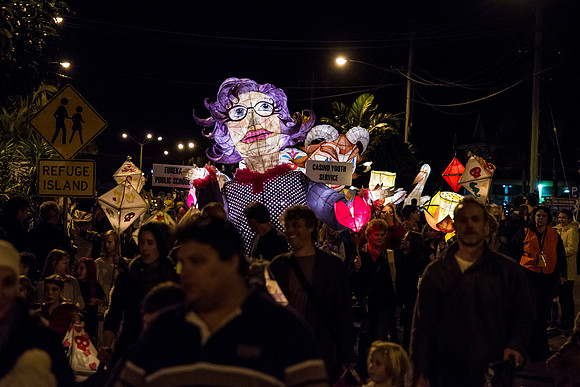 Mayor Jenny Dowell lantern in the crowd