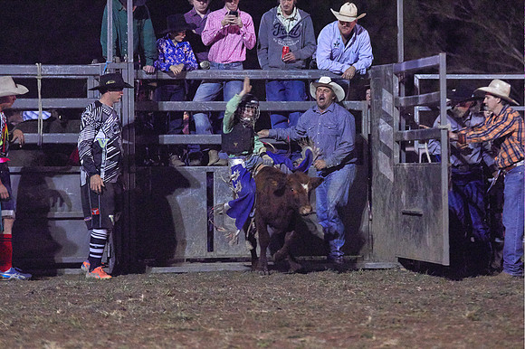 Potty rider in green - Bull riding - Kyogle Show